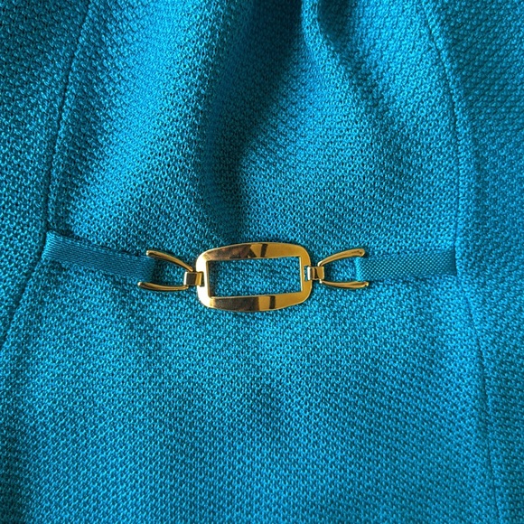 ST. JOHN COLLECTION Azul Knit 2 pc Skirt + Jacket Gold Button Chain Suit Set 8 M - Picture 14 of 15